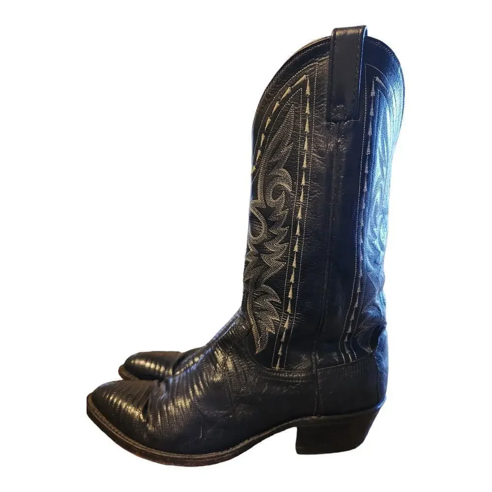 Dan Post‎ Teju exotic cowboy boots sz 10D lizard skin/ leather shaft style 16830
